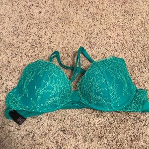 Teal strappy back very sexy push up bra